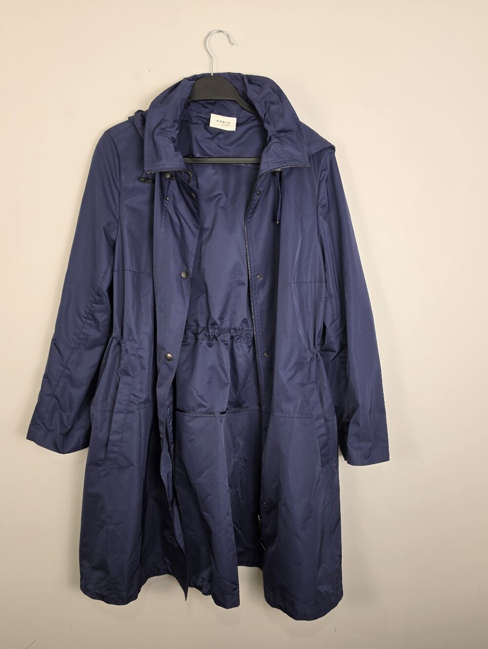 Akris punto Navy Blue Hooded Utility Rain Coat Jacket Size 12